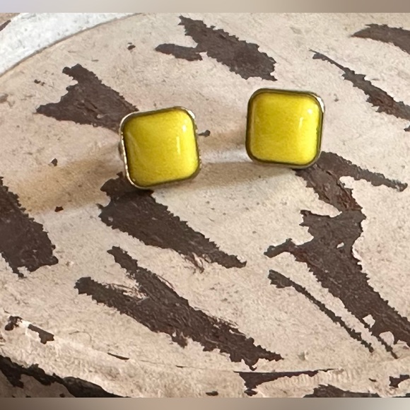YELLOW SQUARE JACKET EARRINGS •2-in-1• - Picture 3 of 4